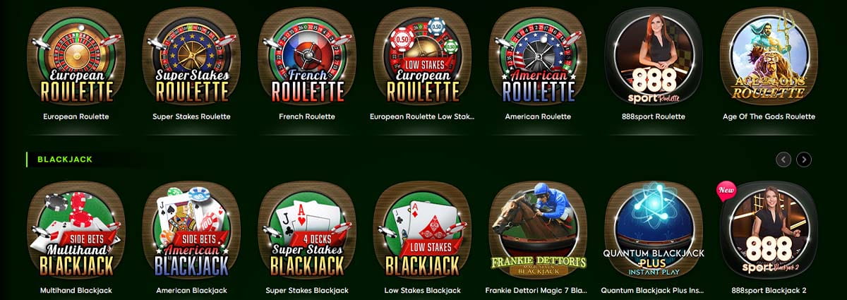 Los Juegos de Mesa, Ruleta, Blackjack y Otros en 888casino