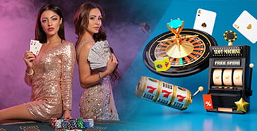 Dos mujeres crupieres al lado de juegos de casino